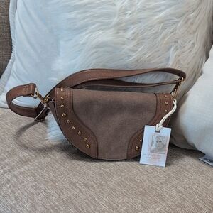 Jessica Simpson Brown Crossbody Bag with Gold Studs Brand New